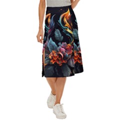 Flowers Flame Abstract Floral Midi Panel Skirt