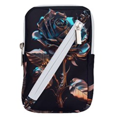 Gold Flower Rose Metal Rose Belt Pouch Bag (large)