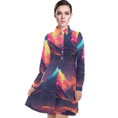 Mountain Sky Color Colorful Night Long Sleeve Chiffon Shirt Dress by Ravend