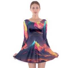 Mountain Sky Color Colorful Night Long Sleeve Skater Dress