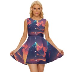 Mountain Sky Color Colorful Night Sleeveless Button Up Dress