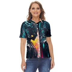 Who Sample Robot Prettyblood Women s Short Sleeve Double Pocket Shirt