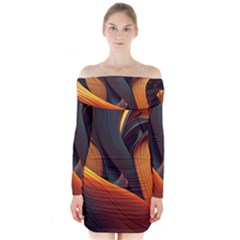 Swirls Abstract Watercolor Colorful Long Sleeve Off Shoulder Dress