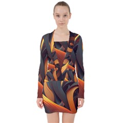 Swirls Abstract Watercolor Colorful V-neck Bodycon Long Sleeve Dress