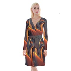 Swirls Abstract Watercolor Colorful Long Sleeve Velvet Front Wrap Dress