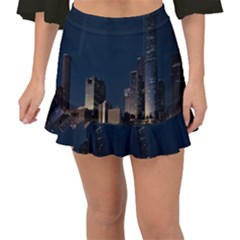 Skyline Brisbane Sunset Downtown Fishtail Mini Chiffon Skirt by Ravend