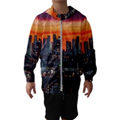 Downtown Skyline Sunset Buildings Kids  Hooded Windbreaker