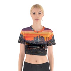 Downtown Skyline Sunset Buildings Cotton Crop Top