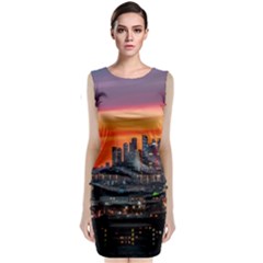 Downtown Skyline Sunset Buildings Classic Sleeveless Midi Dress by Ravend