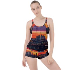 Downtown Skyline Sunset Buildings Boyleg Tankini Set 