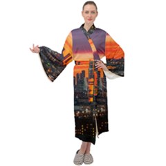 Downtown Skyline Sunset Buildings Maxi Velour Kimono