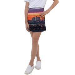 Downtown Skyline Sunset Buildings Kids  Tennis Skirt by Ravend