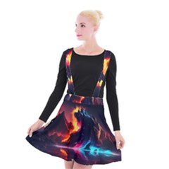 Mountain Color Colorful Love Art Suspender Skater Skirt