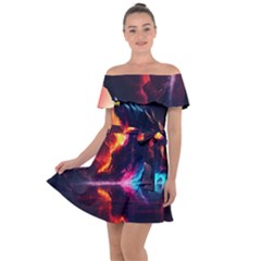 Mountain Color Colorful Love Art Off Shoulder Velour Dress