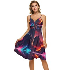 Mountain Color Colorful Love Art Sleeveless Tie Front Chiffon Dress by Ravend