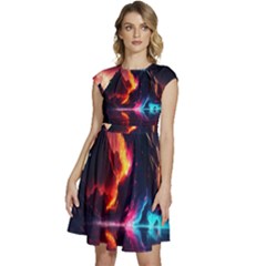 Mountain Color Colorful Love Art Cap Sleeve High Waist Dress