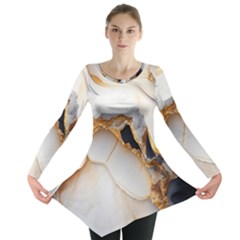 Marble Stone Abstract Gold White Long Sleeve Tunic 