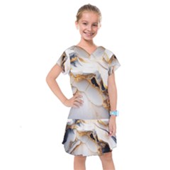 Marble Stone Abstract Gold White Kids  Drop Waist Dress