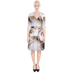 Marble Stone Abstract Gold White Wrap Up Cocktail Dress