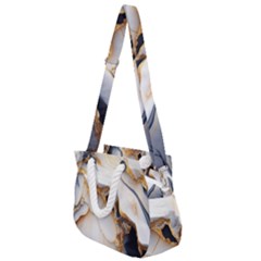 Marble Stone Abstract Gold White Rope Handles Shoulder Strap Bag by Ravend