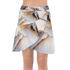 Marble Stone Abstract Gold White Wrap Front Skirt