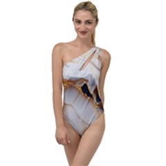 Marble Stone Abstract Gold White To One Side Swimsuit