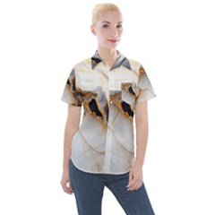 Marble Stone Abstract Gold White Women s Short Sleeve Pocket Shirt