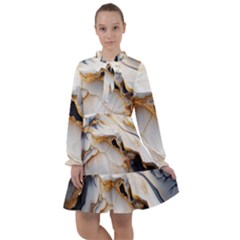Marble Stone Abstract Gold White All Frills Chiffon Dress