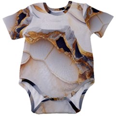 Marble Stone Abstract Gold White Baby Short Sleeve Bodysuit