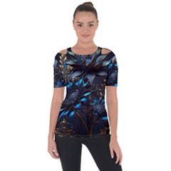 Flower Metal Flowers Sculpture Shoulder Cut Out Short Sleeve Top