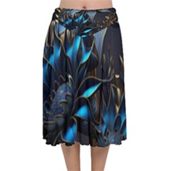 Flower Metal Flowers Sculpture Velvet Flared Midi Skirt