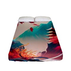 Asia Japan Pagoda Colorful Vintage Fitted Sheet (full/ Double Size)