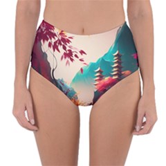 Asia Japan Pagoda Colorful Vintage Reversible High-waist Bikini Bottoms by Ravend