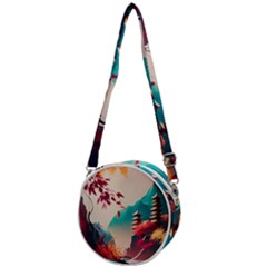 Asia Japan Pagoda Colorful Vintage Crossbody Circle Bag by Ravend