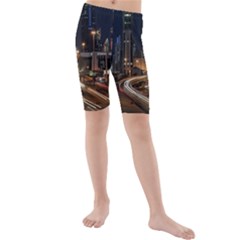 Skyscrapers Buildings Skyline Kids  Mid Length Swim Shorts