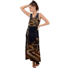 Skyscrapers Buildings Skyline V-neck Chiffon Maxi Dress