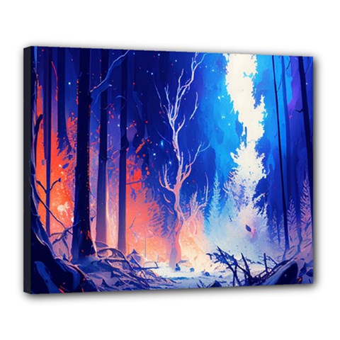Winter Snow Mountain Fire Flame Canvas 20  X 16  (stretched)
