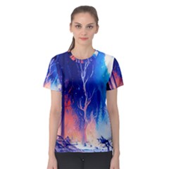 Winter Snow Mountain Fire Flame Women s Sport Mesh Tee