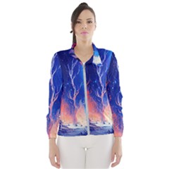 Winter Snow Mountain Fire Flame Women s Windbreaker