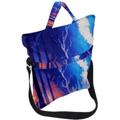 Winter Snow Mountain Fire Flame Fold Over Handle Tote Bag by Ravend