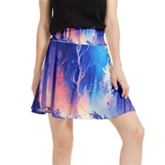 Winter Snow Mountain Fire Flame Waistband Skirt