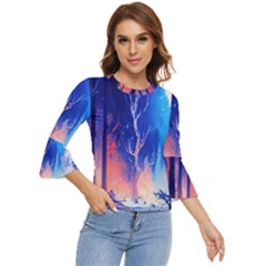 Winter Snow Mountain Fire Flame Bell Sleeve Top