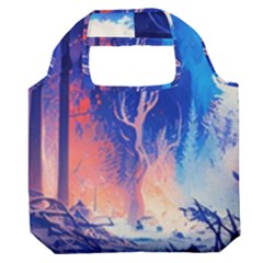 Winter Snow Mountain Fire Flame Premium Foldable Grocery Recycle Bag