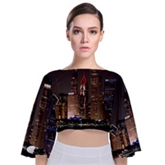 Chicago City Architecture Downtown Tie Back Butterfly Sleeve Chiffon Top by Ravend
