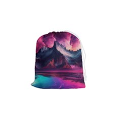 Ai Generated Mountain Ocean Lava Drawstring Pouch (small)