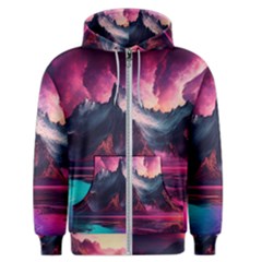 Ai Generated Mountain Ocean Lava Men s Zipper Hoodie