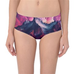 Ai Generated Mountain Ocean Lava Mid-waist Bikini Bottoms by Ravend