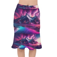 Ai Generated Mountain Ocean Lava Short Mermaid Skirt