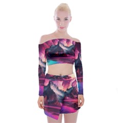 Ai Generated Mountain Ocean Lava Off Shoulder Top With Mini Skirt Set by Ravend