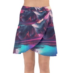 Ai Generated Mountain Ocean Lava Wrap Front Skirt